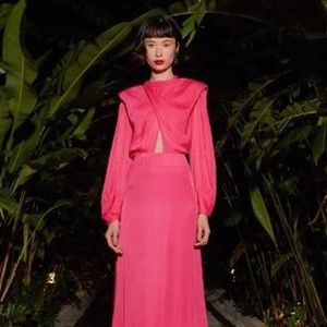 Bright Pink Satin FARM Rio Dress